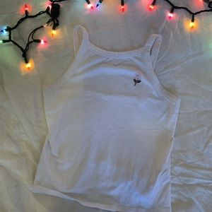 White Rose Embroidered Halter Tank Top